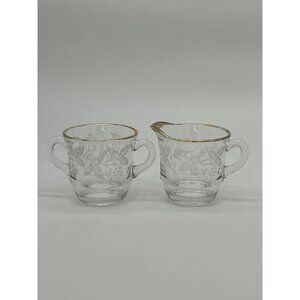 Vintage Bartlett Collins Frosted Grapes Cream & Sugar Set W/Gold Rim